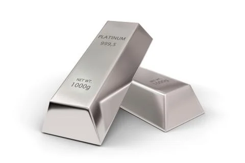 Two platinum ingots or bars over white background - precious metal or money i Stock Illustration