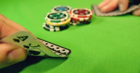 Two players playing black jack, they put some chips on the table Video stock 49909019