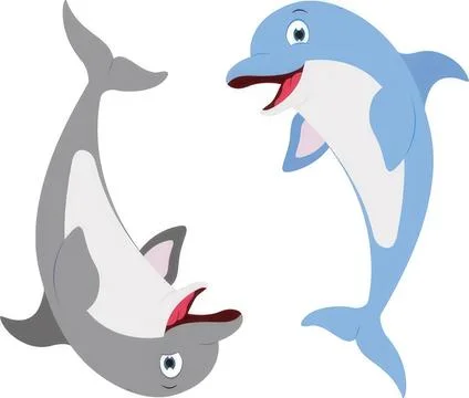 Two playful dolphins jumping out of the water Stock Illustration