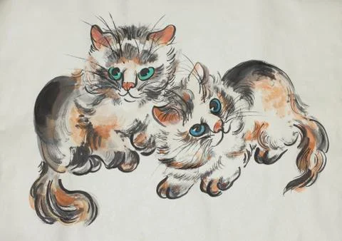 Two playful kittens Stock Illustration