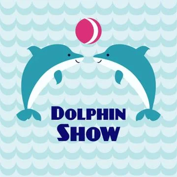 Two playing dolphins with ball on wave background Stock Illustration