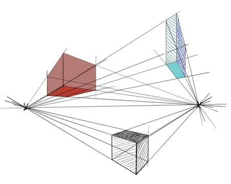 Two point perspective. Visual material for art students. Stock Illustration