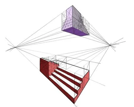 Two point perspective. Visual material for art students. Stock Illustration