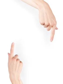 Two pointing hands isolated on white. Background and template. Stock-Fotos