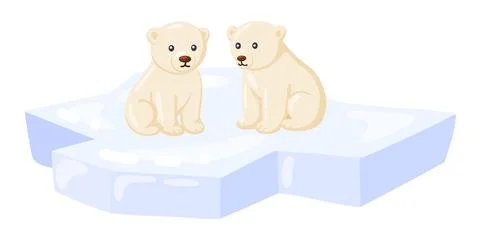 Two Polar Bear Cubs Sitting on Ice Floe Stock Illustration