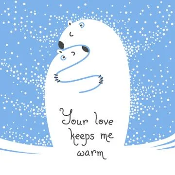 Two polar bears hugging each other. Greeting card with the inscription Your love Stock Illustration