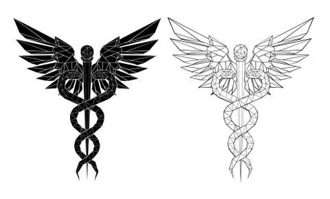 Two polygonal Caduceus Symbols Stock Illustration