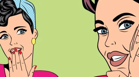 Two pop art girlfriends talking, comic art illustration Illustrazione stock