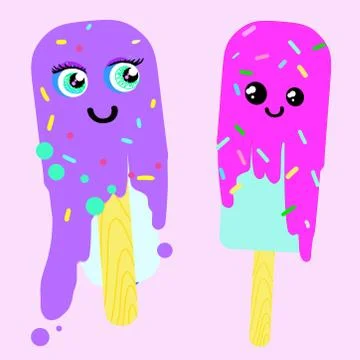 Two Popsicles with faces melt illustration Illustrazione stock