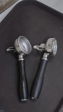 Two portafilters on the table Foto stock