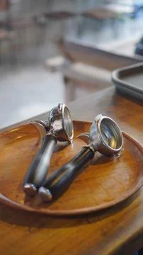 Two portafilters on the table Foto stock