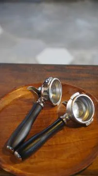 Two portafilters on the table Foto stock