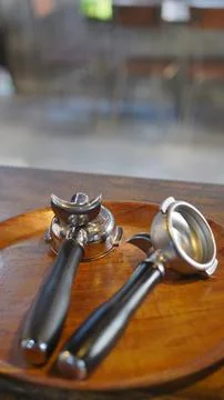 Two portafilters on the table Foto stock