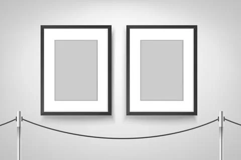 Two portrait frames in bright interior. 3d vector mockup Illustrazione stock