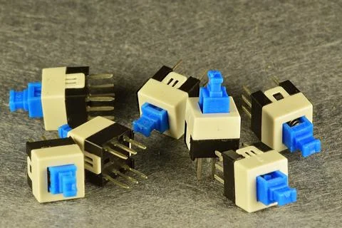 Two-position microswitches (switches) with mechanical fixation in a plastic c Stock Photos