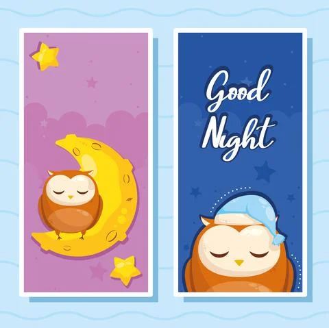 Two postcards good night Stock Illustration