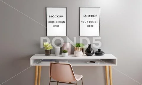 Two poster mockup above a table PSD Template