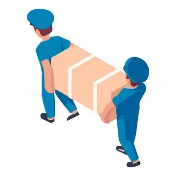 Two postman delivery fridge icon, isometric style イラスト素材