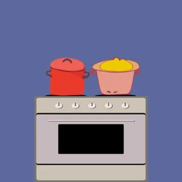 Two pots on a cooker. Illustrazione stock