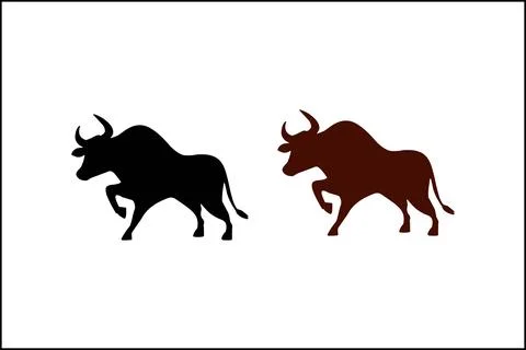 Two powerful bull silhouettes, one black and one brown, charging forward Stock Illustration
