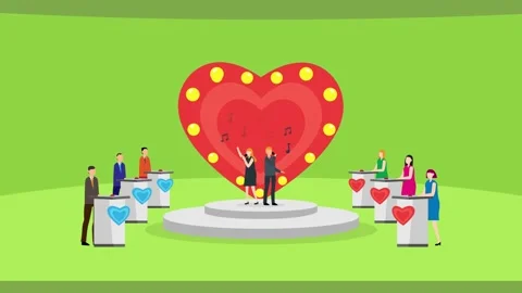 Two presenters broadcasting of love quiz program Stockbeeldmateriaal 223457886