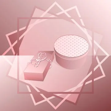 Two presents in abstract geometric frame in monochrome pink tones Stock Illustration