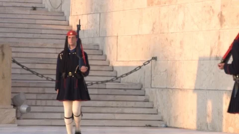 Two Presidential Guards Marching During Sunset Stock Footage 87663827