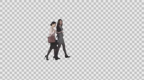 Two  pretty girls in business clothes are walking and chatting. Cut out video Stock Footage