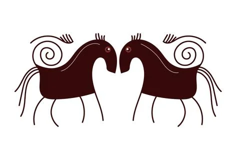 Two primitive tribal horses facing each other Stock Illustration