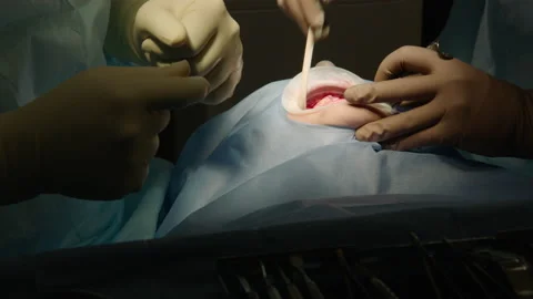 Two professional doctors perform dental surgery Stock Footage 236049100