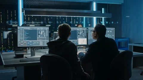 Two Professional IT Programers Discussing Blockchain Data Network Architecture Stock Footage 103271646