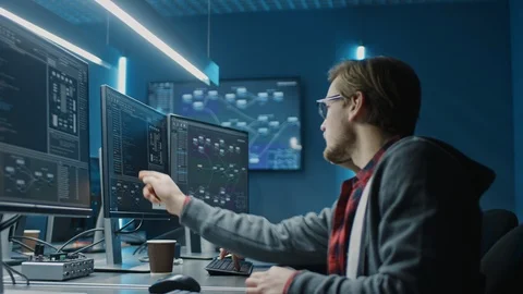 Two Professional IT Programers Discussing Blockchain Data Network Architecture Stock Footage 103271834