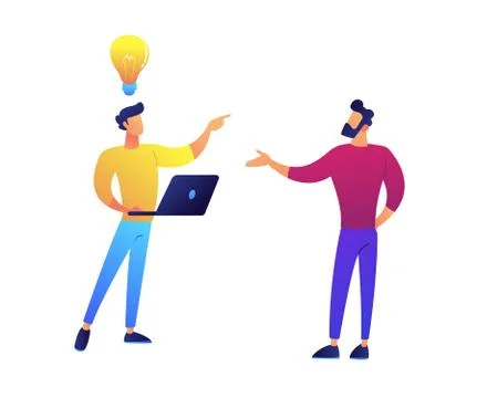 Two programmers brainstorm and having idea vector illustration. Stock Illustration