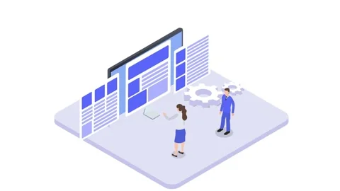 Two programmers manage user interface on computer Stock Footage 153574577