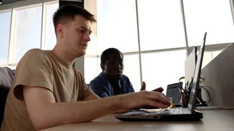 Two programmers working in the office of a software development company. Coding Video stock 234088981