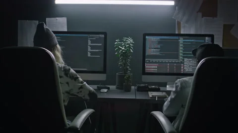 Two Programmers Writing Code in Dark Office at Nighttime Stock Footage 273832102