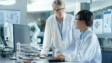 Two Prominent Computer Engineers Working with Programming Software on Personal Stock Footage 85772086