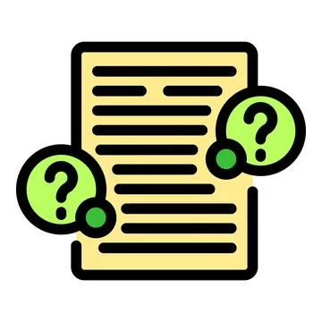 Two prominent question marks hover over a document, symbolizing uncertainty a Ilustração Stock
