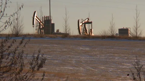 Two pumpjacks pumping crude oil Video stock 44615645