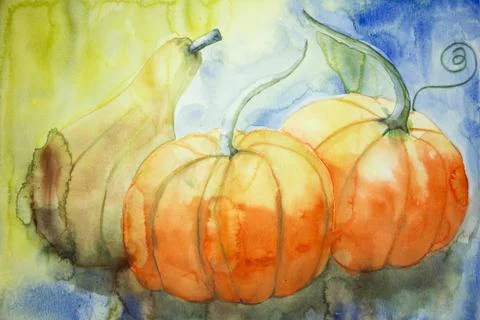 Two pumpkins and a squash Stock Illustration