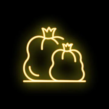 Two pumpkins glowing with neon orange outline on black background Stock Illustration