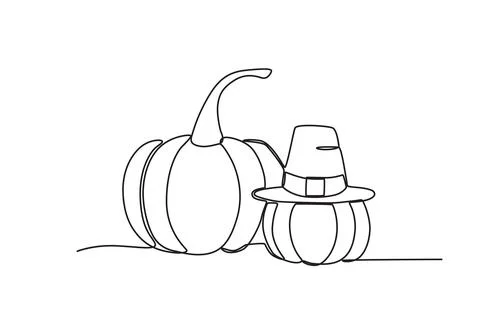 Two pumpkins with hats as decorations Stock Illustration