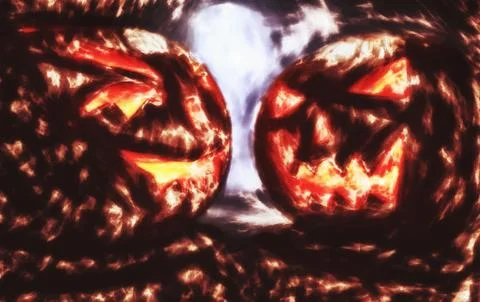 Two pumpkins from hell, drawning effect 写真素材