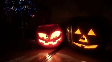 Two pumpkins with lights Stock Footage 85843434