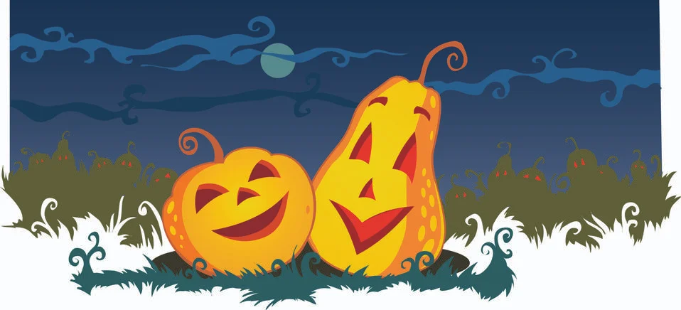 Two pumpkins at night Stock Illustration