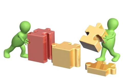 Two puppets with puzzles Stock Illustration