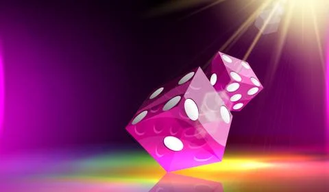 Two Purple dice cubes reflection Ilustración de archivo