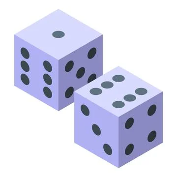 Two purple dice showing different numbers are rolling Stock Illustration