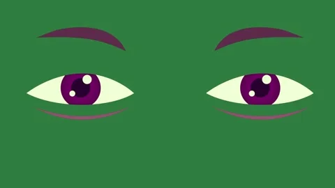 Two purple eyes and face isolated isolated on green screen background 스톡 동영상 336885953