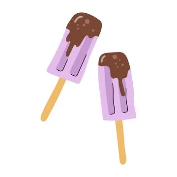 Two purple popsicles with melted chocolate dip illustration Stock Illustration